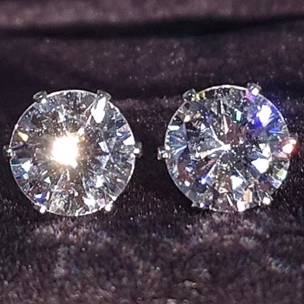NEW 925 SILVER 7.5MM 2 CARAT DIAMOND EARRINGS - Picture 1 of 5